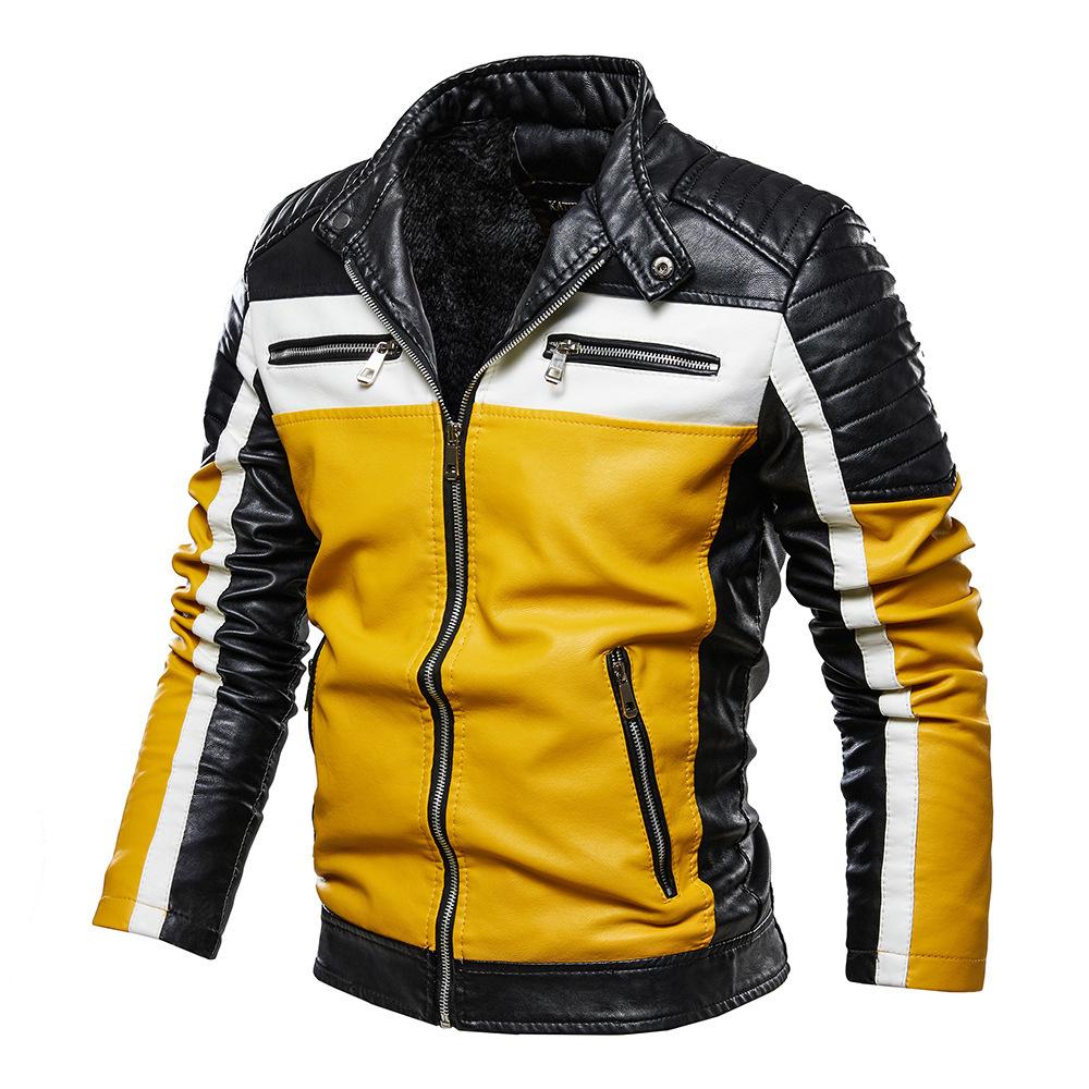 

Men s Plush Leather Jacket Men s Trendy Motor Leather Jacket Outwear Men Winter Fashion Casual Biker PU Jacket Coat Man Slim Leather Bomber Jacket XXXL жовтий