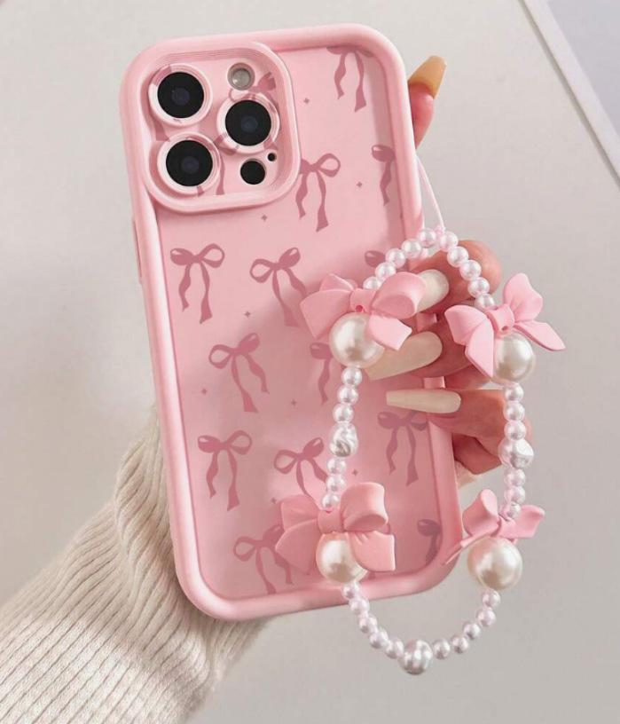 Stylish Bow Chain Case for iPhone models: 13 Pro, 15, 15 Pro Max, 16, 17
