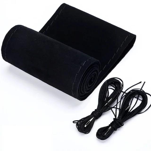 38cm Suede DIY Steering Wheel Cover Genuine Leather Braided Car Steering Wheel Pad Liner Protection Cover Anti Slip Interior
