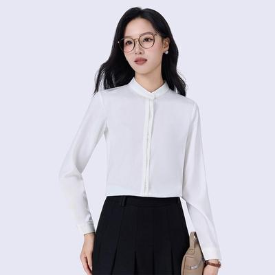 Elegant 2026 Women's French Stand Collar Long Sleeve Shirt - Professional Commuting & High-End Temperament Base Layer Top