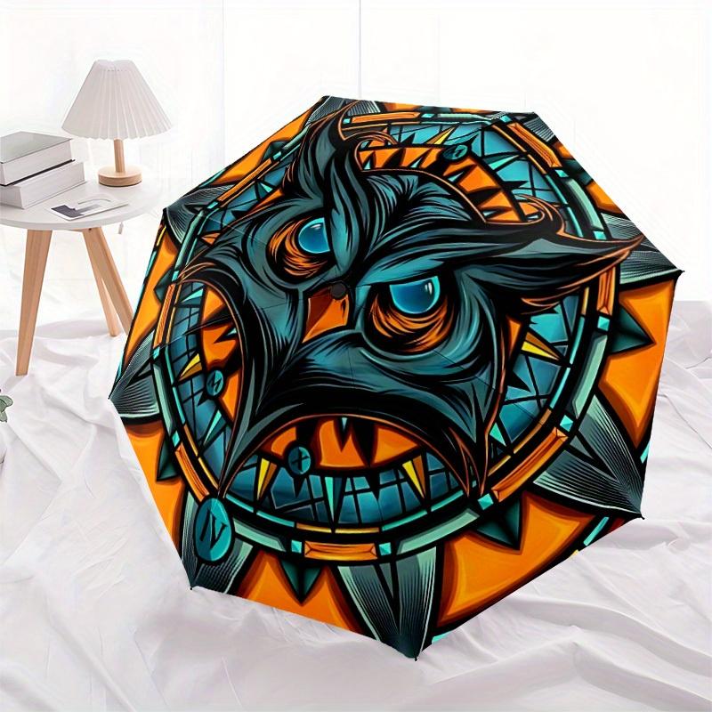 1pc Owl Mandala Automatic Open/close Umbrella, 8-Rib Sturdy Structure, Portable Travel Umbrella, Parties, Everyday Use, Outdoor Accessory, A