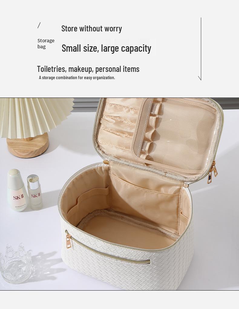 Flerfärgad dubbellagers PU-reseorganisatör för smycken och smink med vävd textur