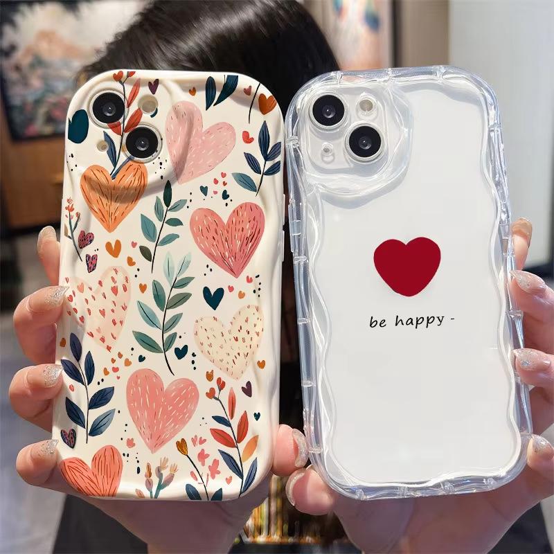Wavy Edge Love Heart Leaves Phone Case For Samsung Galaxy S26 S24 S25 S23 Ultra S22 S21 S20 Plus FE Clear Soft Silicone Cover