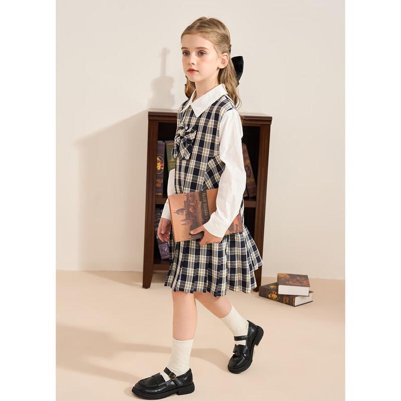Girls Plaid Bowknot Princess Dress - Fake Two-Piece