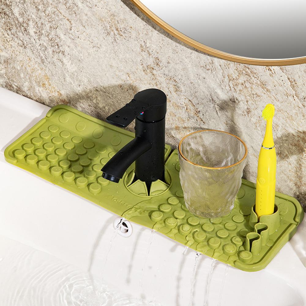 

Keyboard Design TPR Sink Mat Draining Pad Countertop Anti Slip Splash Guard for Bathroom Kitchen Green