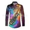 Stylish Long Sleeve Shirt with Saxophone Print, Ideal for Music Lovers