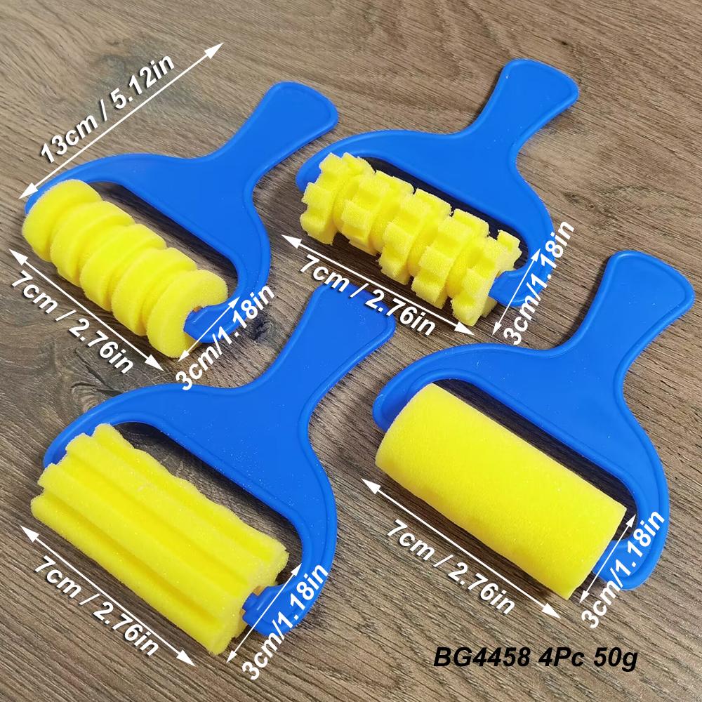 4pcs Set Plastic Handle Yellow Sponge Push Learning Student Drawing Tools Art Supplies Paint Brush Roller Graffiti Sponge Brush