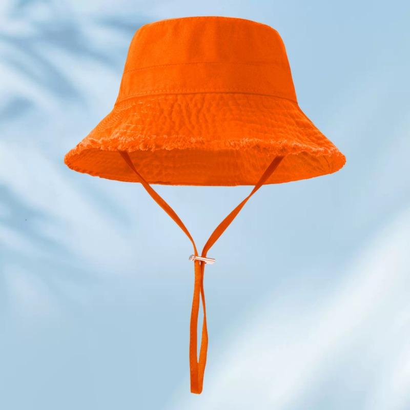 Raw edge cotton bucket hat embroidered female color visor, shopping sun protection hat