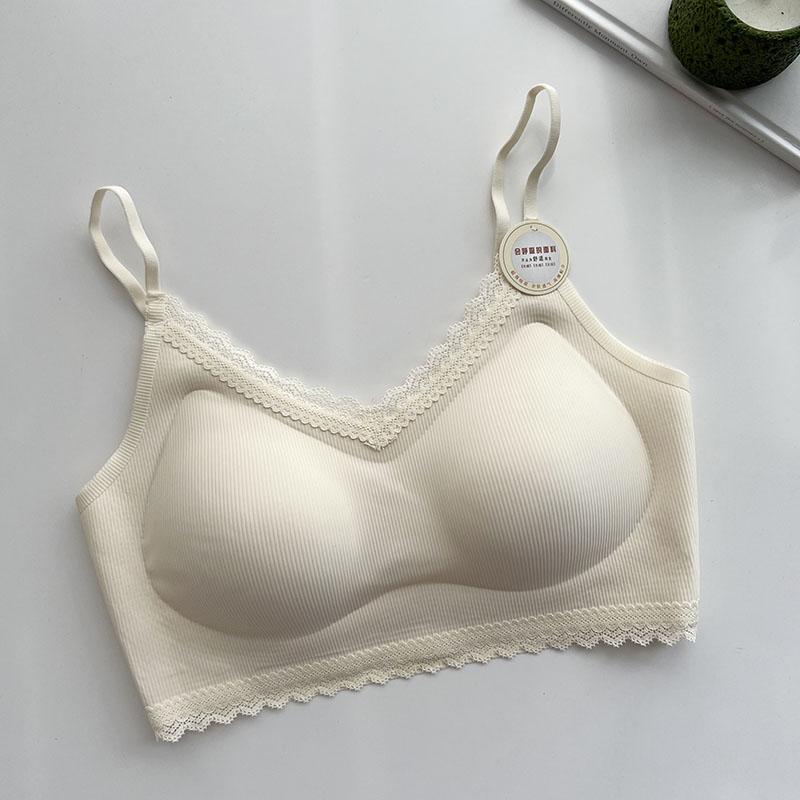 Lace Trim Ribbed Wireless Bralette M белый