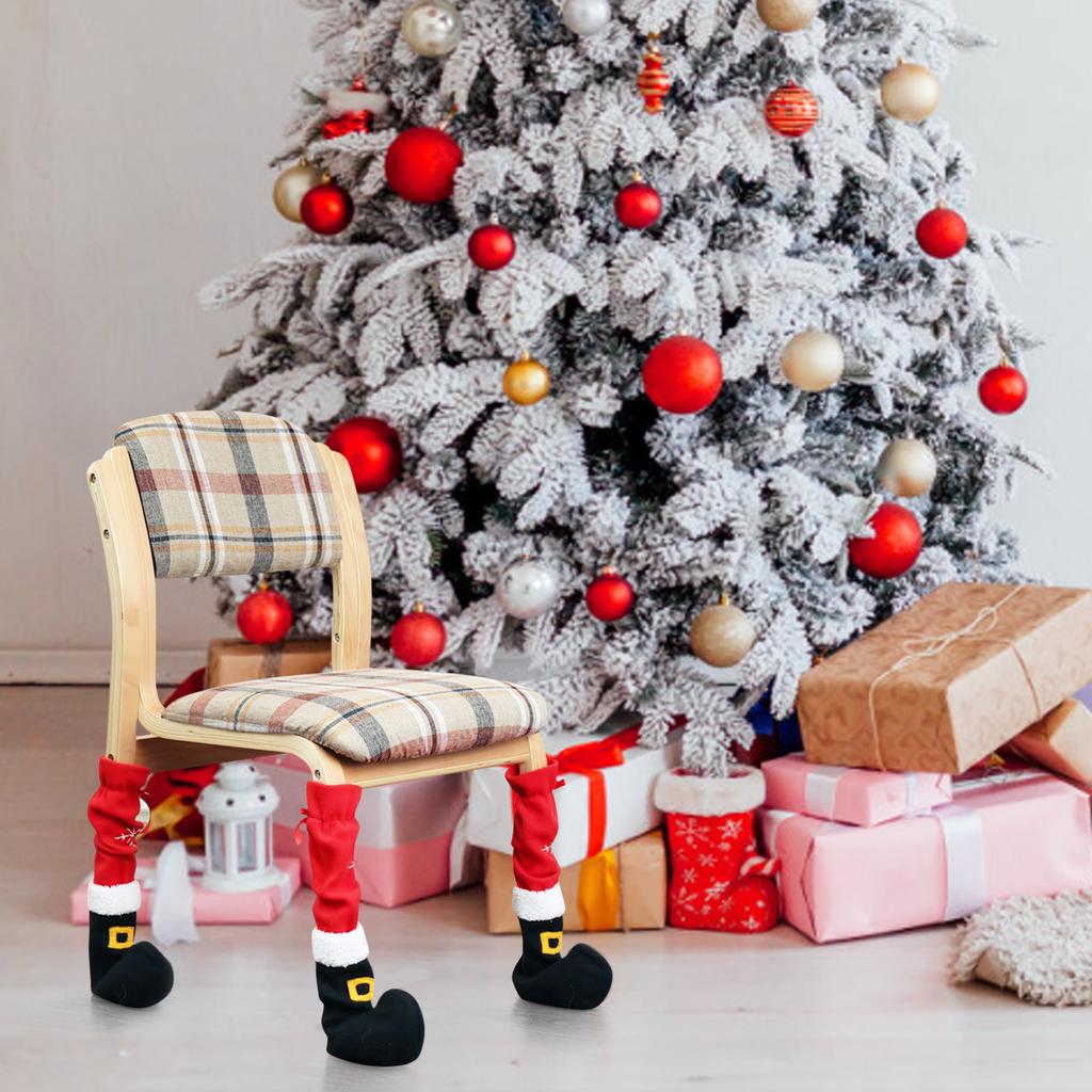 Christmas Chair Feet Cover For Holiday Party Home Decoration, Furniture Socks, Christmas Furniture Decoration, Soft Flannel Chair Leg Socks, 4Pcs