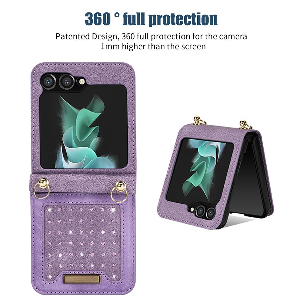 Bling Diamond Leder Portemonnaie Handyhülle für Samsung Galaxy Z Flip 5 Z Flip4 Z Flip 3 Kartenhalter Tasche Crossbody Lanyard Cover