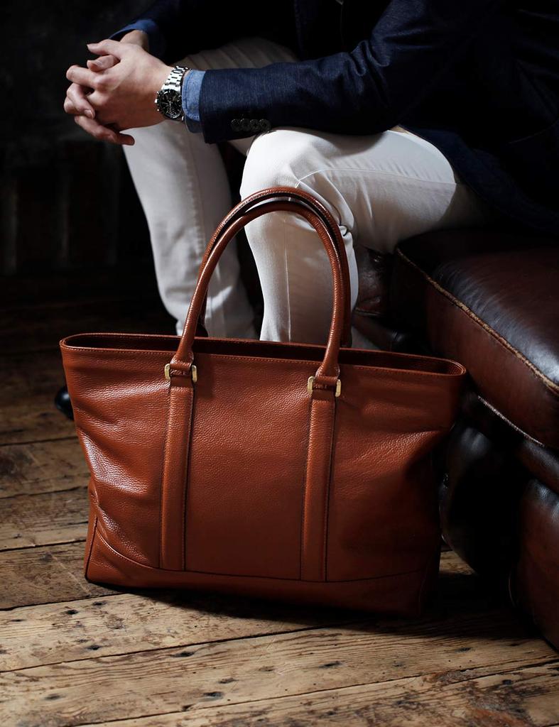 GOLDMEN Men's TOUGH Genuine Leather Business Tote Bag, GA202 (Brown)