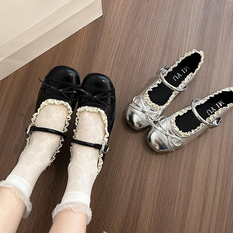Lace Women Flats Mary Jane Shoes Round Toe Shallow Ladies Casual Ballet Style Shoes Soft Leather Eelgant Dress Shoes 2025