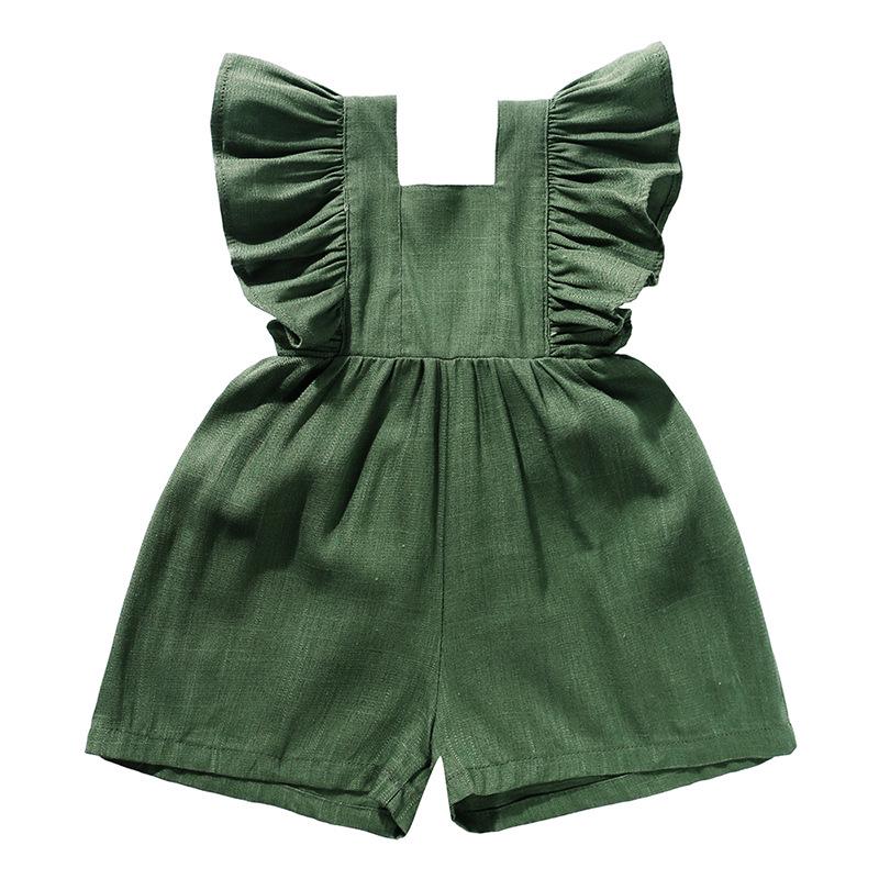 Spring-Summer Cotton Linen Romper: Baby Girl Short Sleeve Bodysuit Overalls with Cute Straps