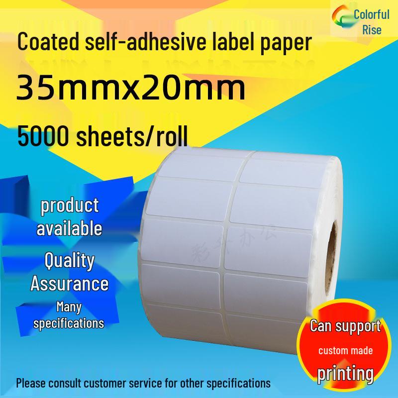35x20mm Adhesive Coated Label Paper for Barcode Printing Copperplate Adhesive