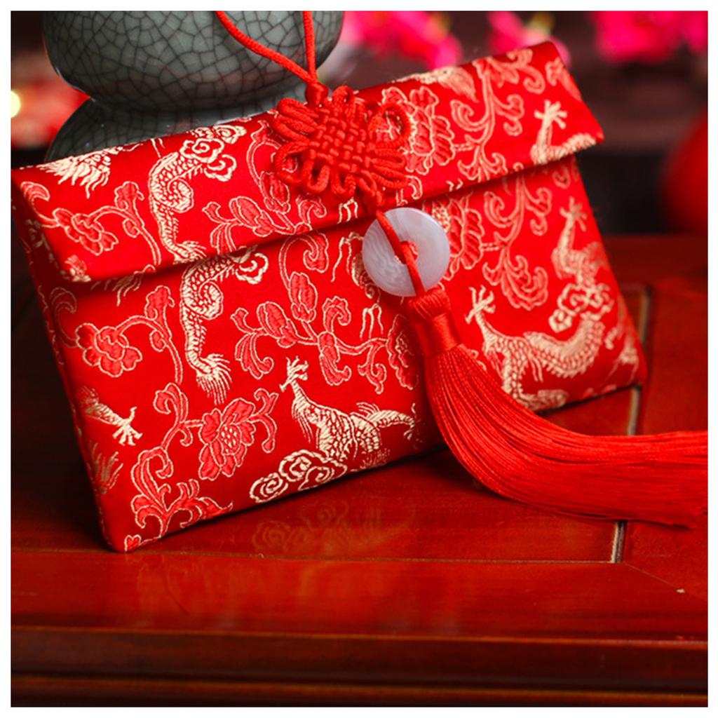 Chinese Brocade Red Envelope Bag Spring Festival Luck Red Packets Bag 2026 New Year Decoration For Chinese Wedding Birthday