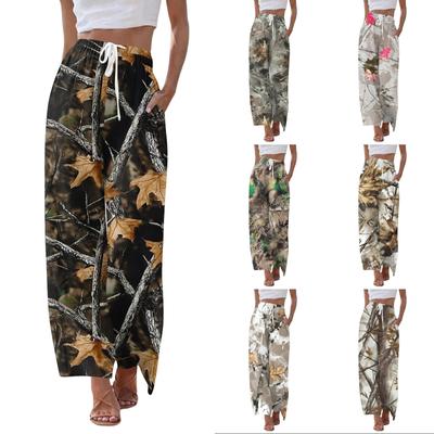Women's Loose Fit Drawstring Waist Wide Leg Pants with Nature Inspired Print Casual Lightweight Trousers for Daily Wear
