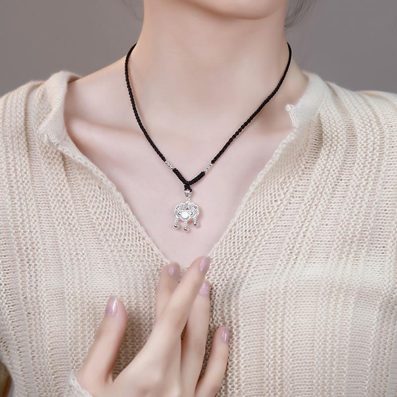 Tichiya Ethnic Style Luxury Woven Clavicle Chain Necklace In S925 Sterling Silver Women's Peace Lock Trendy Design