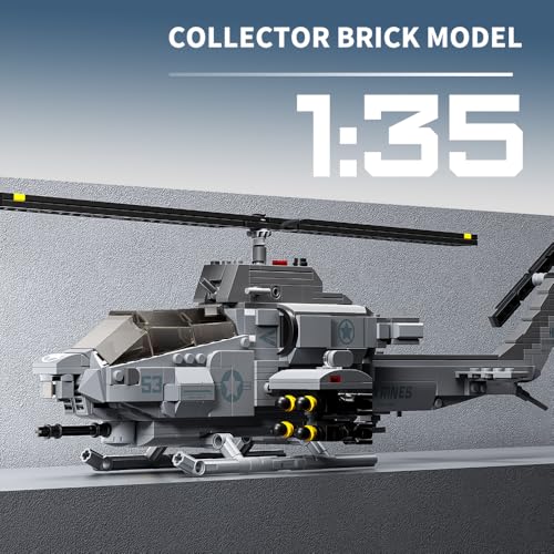 MISINI M8024 AH-1W Super Cobra Armed Helicopter Building Blocks Set, 958-Piece Military Medium-Sized 1:35 Scale Helicopter Building Blocks Set, Perfec