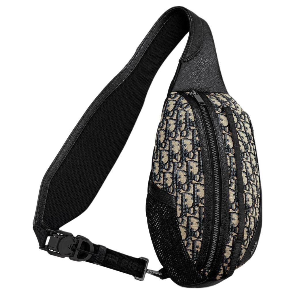 Dior Scarab Zipper Closure Oblique Print Grain Leather Shoulder Bag Men Shoulder Bag Beige White 1ESBO040YKY-H27E