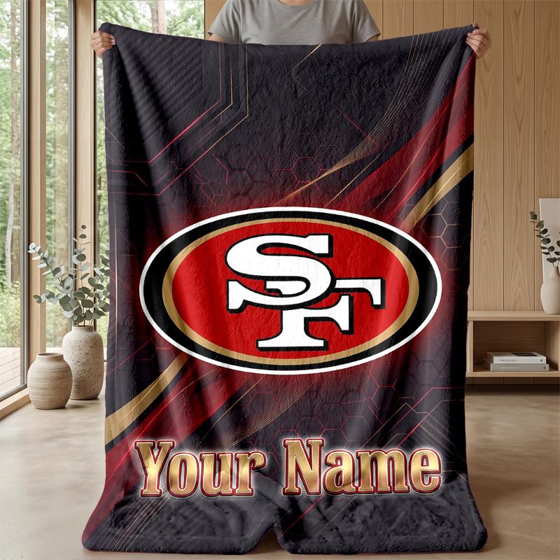 San Francisco 49ers Custom Flannel Throw Blanket Print Your Name Text Soft Warm Blanket Holiday Present