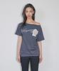 NOT YOUR ROSE Rose Graphic One-Shoulder T-Shirt (Charcoal)