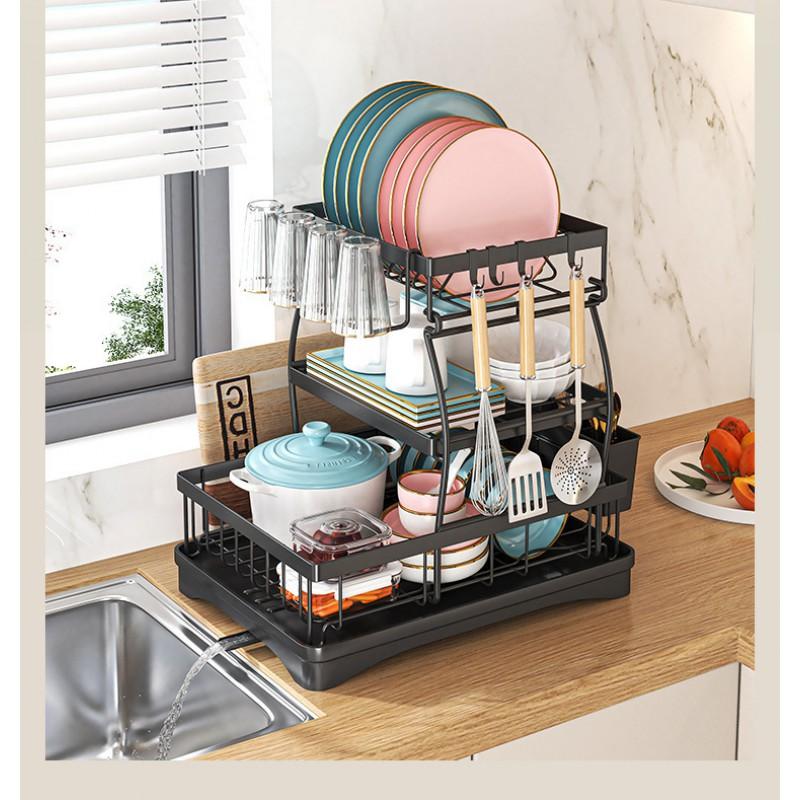Stainless Steel Dish Drying Rack Kitchen Sink Countertop Modern Minimalist Utensil Organizer With Drainage Tray