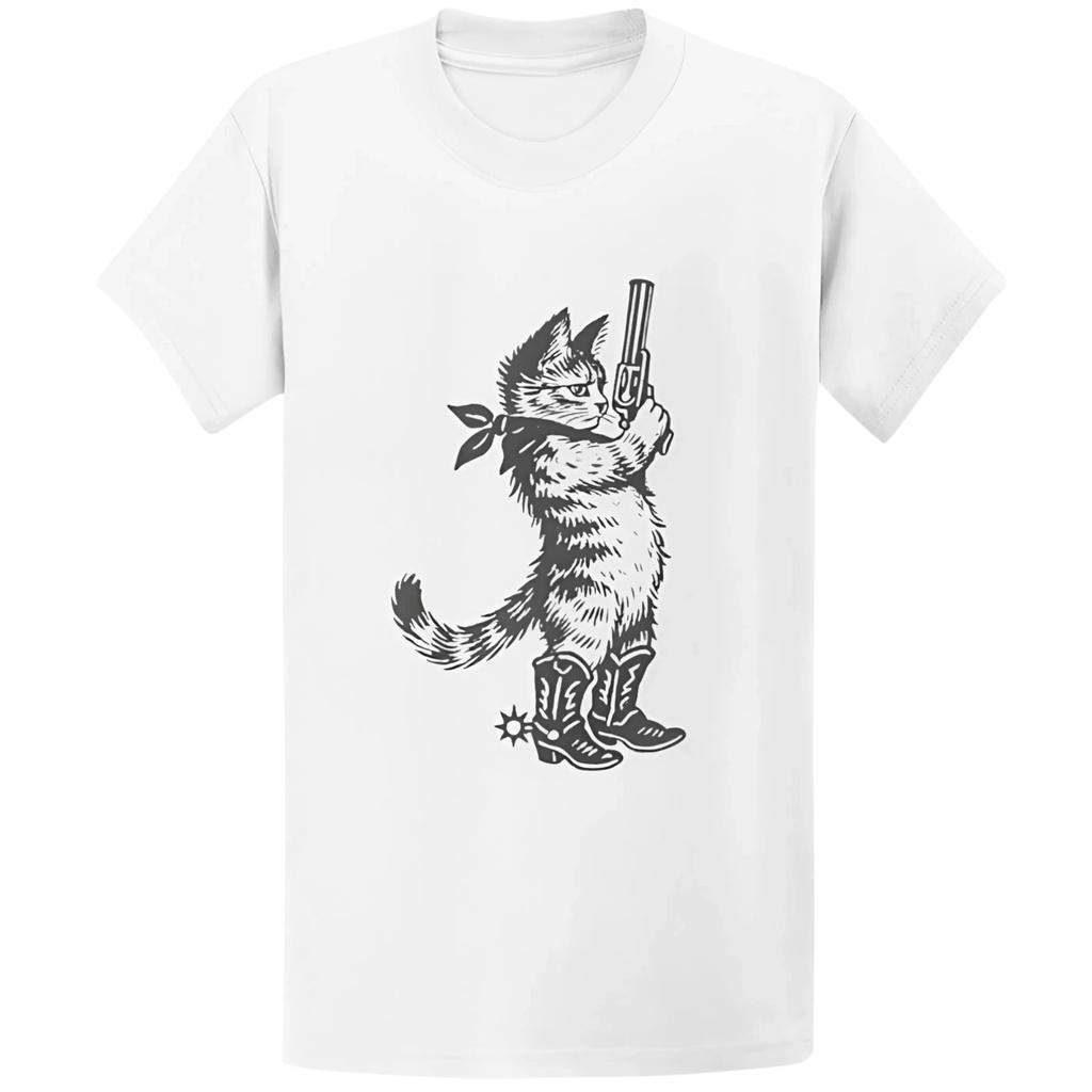Gildan 5000 Vintage Cowboy Cat Baby Tee - Retro Western Kitty Gift Tee