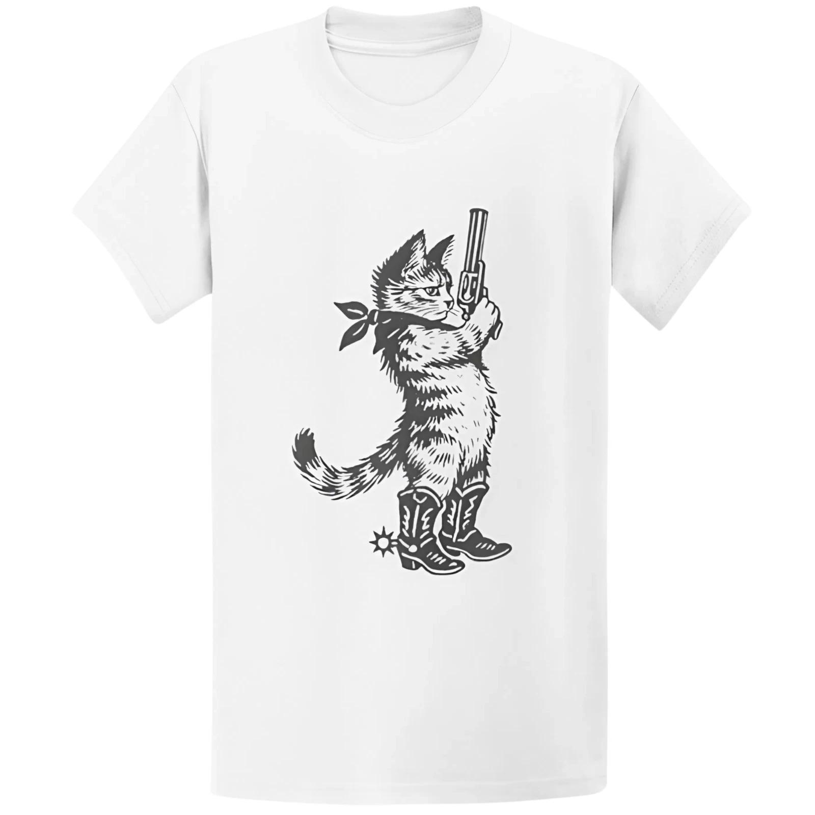 Gildan 5000 Vintage Cowboy Cat Baby Tee - Retro Western Kitty Gift Tee L