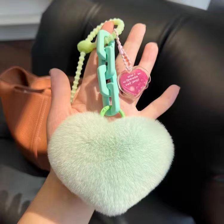 Fur Heart Ball Keychain Women Girl Creative Bag Pendant Cute Plush Toy Keyring Valentines Day Gifts