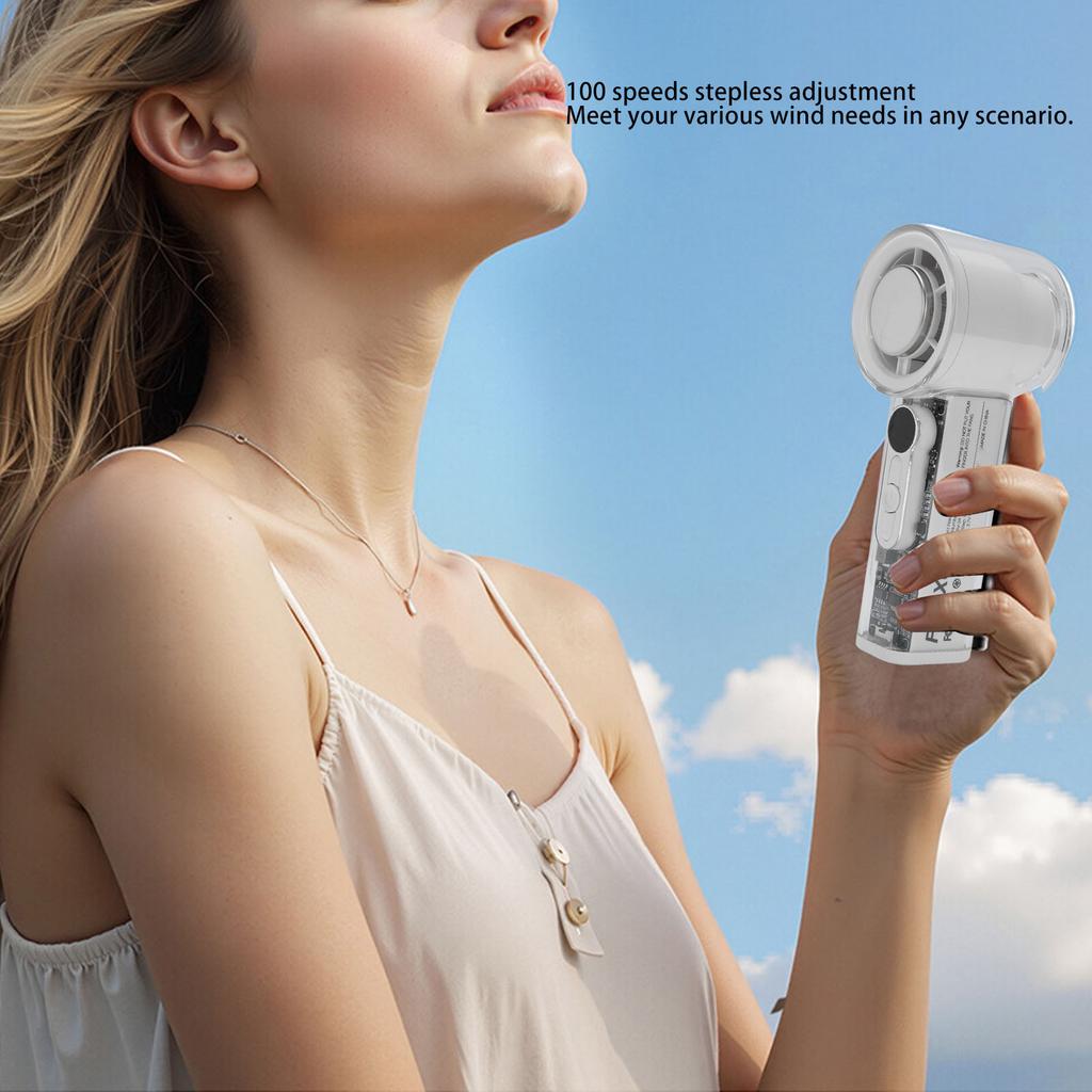Ice Cooling Handheld Turbine Fan Transparent USB Rechargeable 100 Speed Adjustable 13000rpm High Speed Handheld Ice Cooler Fan for Summer