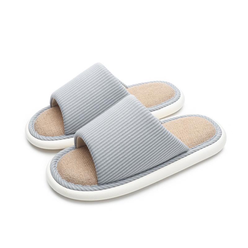 Japanese linen slippers female silent indoor couple home soft bottom non-slip breathable four-season slippers home men