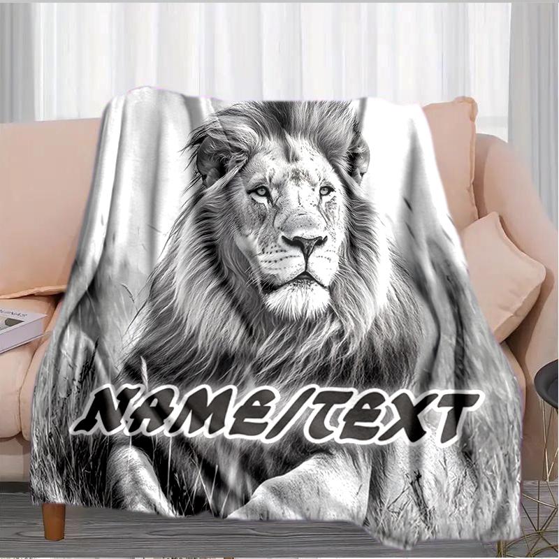 1PC Custom Name Lion Majesty Grass outdooor Flannel blankets Throw Blanket All-Season Throw Gift Bedspread for Couch, Bed, Camping Holiday Birthday gi