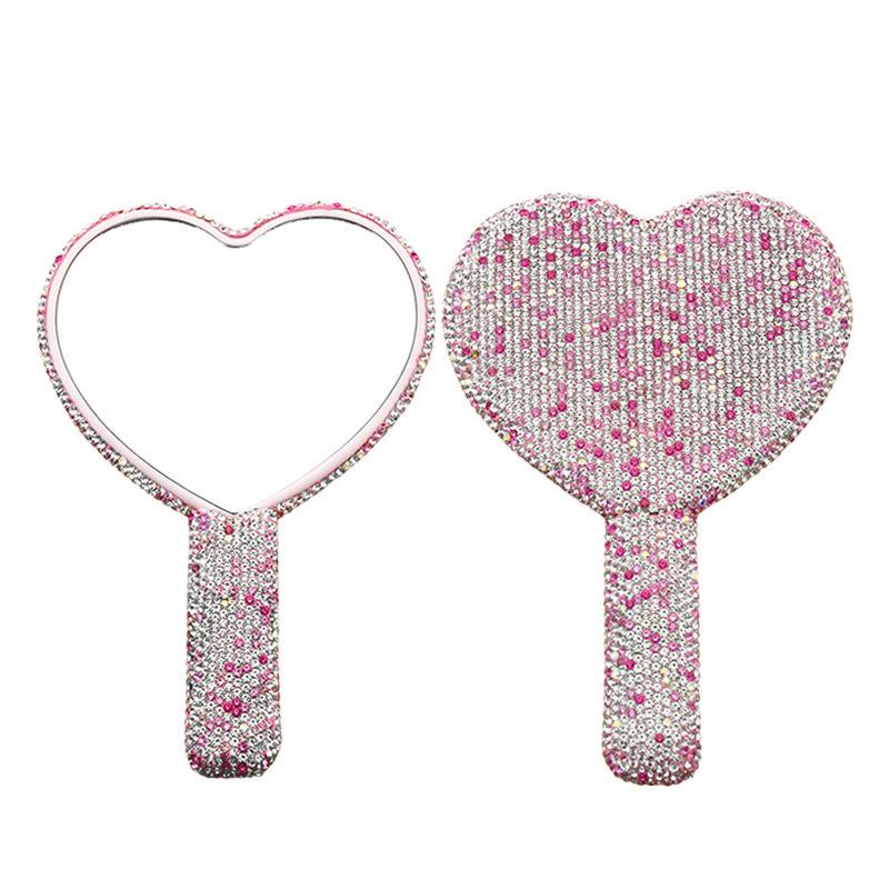 High-Quality Heart-Shaped Crystal Handle Rhinestone Makeup Mirror