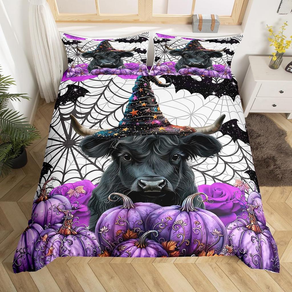 Halloween Twin Duvet Cover Spooky Ghost Pumpkin Bat Bedding Set Horror Castle Funny Halloween Comforter Cover for Kids Adults