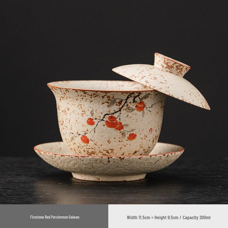 Luxurious Flint Red Xishi Gaiwan Tea Set with Handle, Lid, Filter Net, and Gong Dao Bei for Kung Fu Tea Ceremony