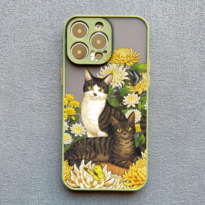 Lovely Black Cats And Flower Phone Case For iPhone 17 16 15 14 13 12 11 Pro Max Mini 15 14 Plus XR X XS Shockproof Back Covers