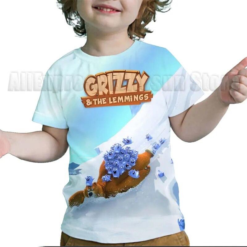 Camisetas con estampado 3D de Grizzy y los Lemmings para niños, camisetas de dibujos animados para niños y niñas, camisetas de Anime, camisetas de calle
