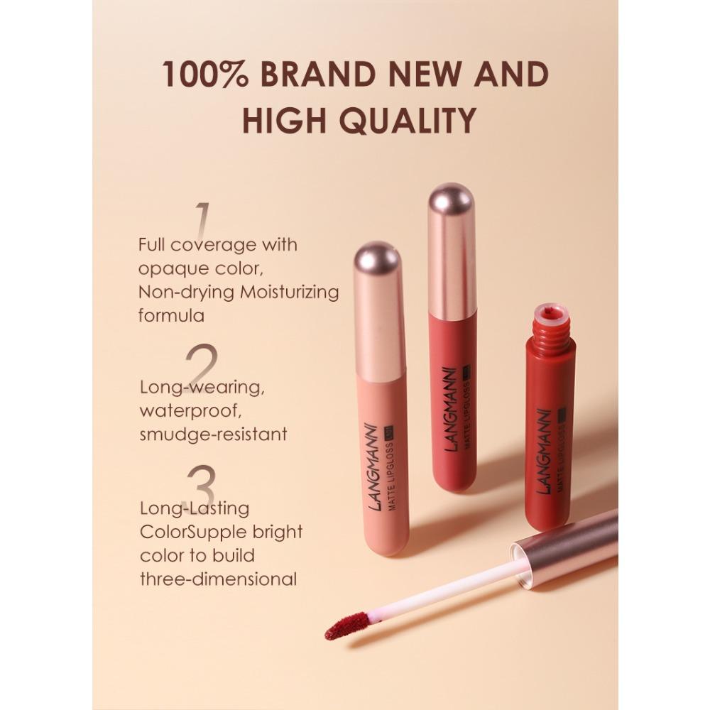Langmanni New Matte Velvet Mist Lip Gloss Set 6 Lip Glaze Red Suits