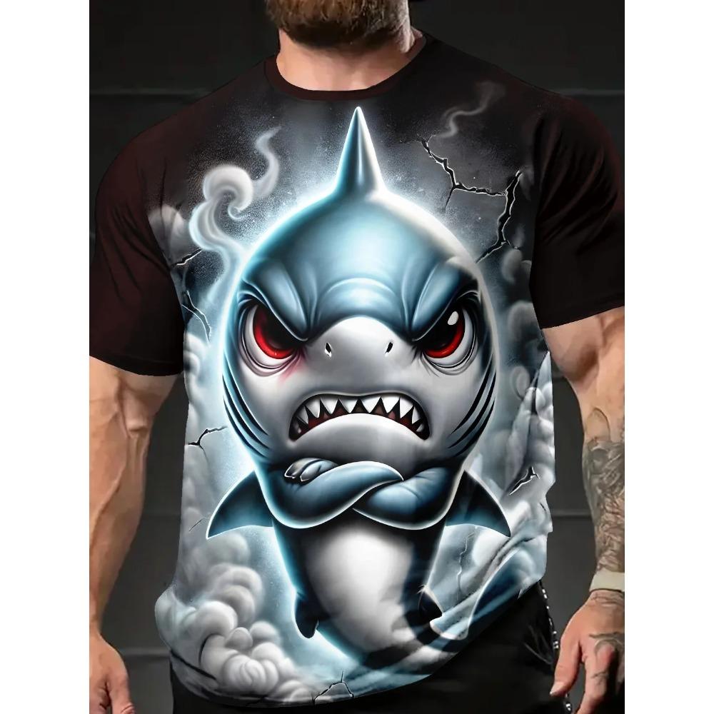 Funny Ai Shark Pattern T Shirt For Men Marine Animal 3D Printed Tees Tralalero Tralala Short Sleeve Round Neck Tops T-Shirts