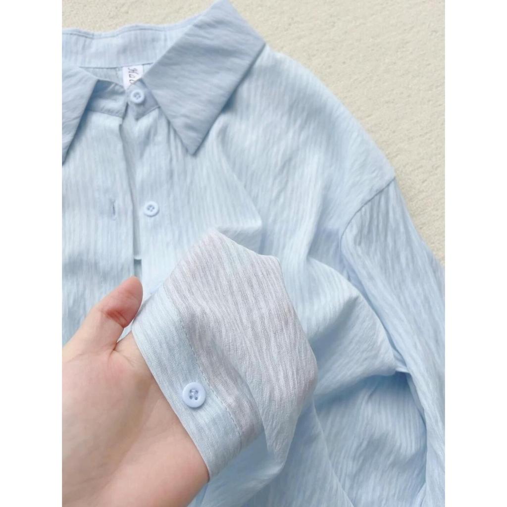 Damen Sommer Blau Koreanisches Langarm Sonnenschutzhemd - Locker, Lässig, Lazy-Style Oberteil