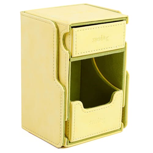 

Double Compartment Detachable Card Deck Box, PU Magnetic Cover Separate Card Case, Holds Over 200 TCG Cards with Accessory Tray (Yellow & Green)