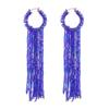 Boho Chic Long Tassel Earrings Women Handwoven Glass Tube Pendant With Geometric Design Yellow Blue