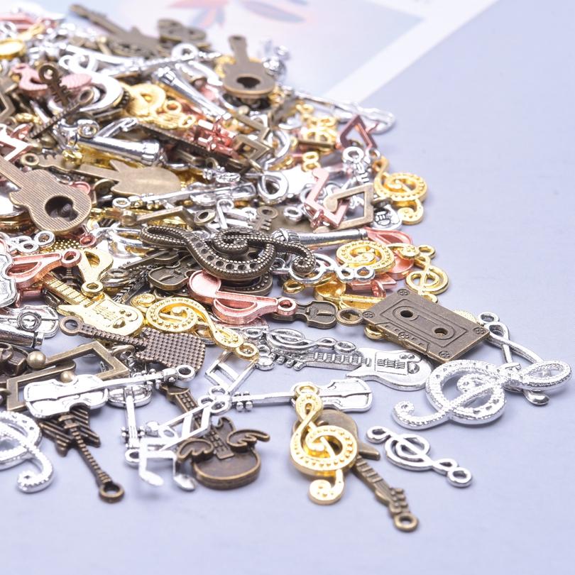 Vintage Music Series Random Mix Wing Guitar Musical Note Bulk Charms For Jewelry Making Supplies Metal Tape Pendant DIY Material