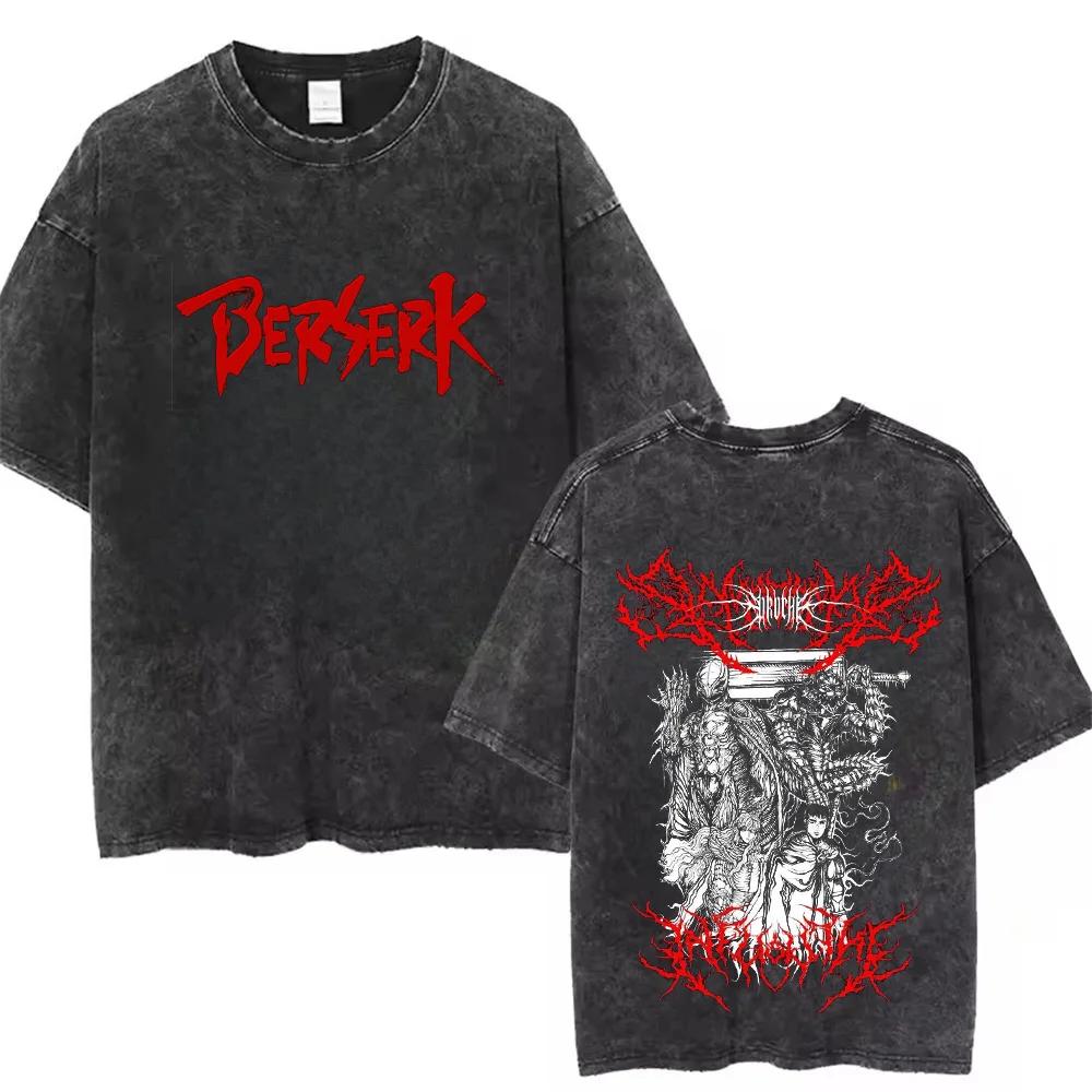 Anime Berserk Cotton TShirt Hip Hop Streetwear T Shirt Guts Washed T-Shirt Summer Men Casual Loose Short Sleeve Harajuku