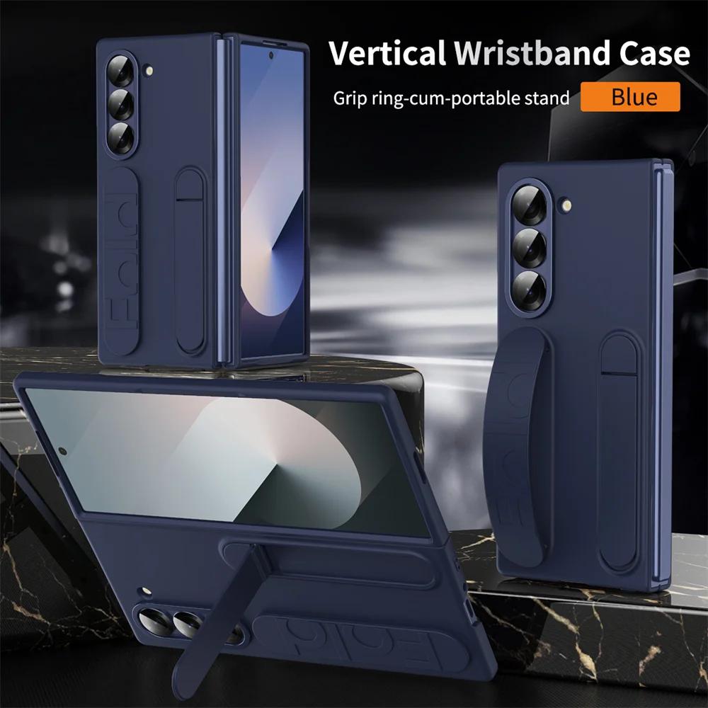 Luxury Wristband Invisible Bracket Case for Samsung Galaxy Z Fold 6 5 4 3 7 fold6 Hand Wrist Strap Folding Stand Silicone Cover