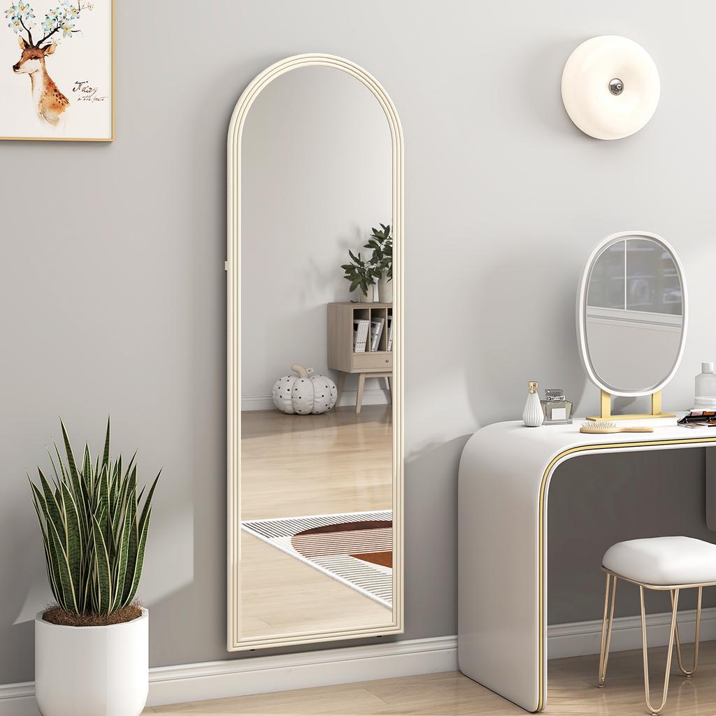 Floor Mirror, Full-Length Arched, Stone-Effect Frame, 50 x 160 cm, White