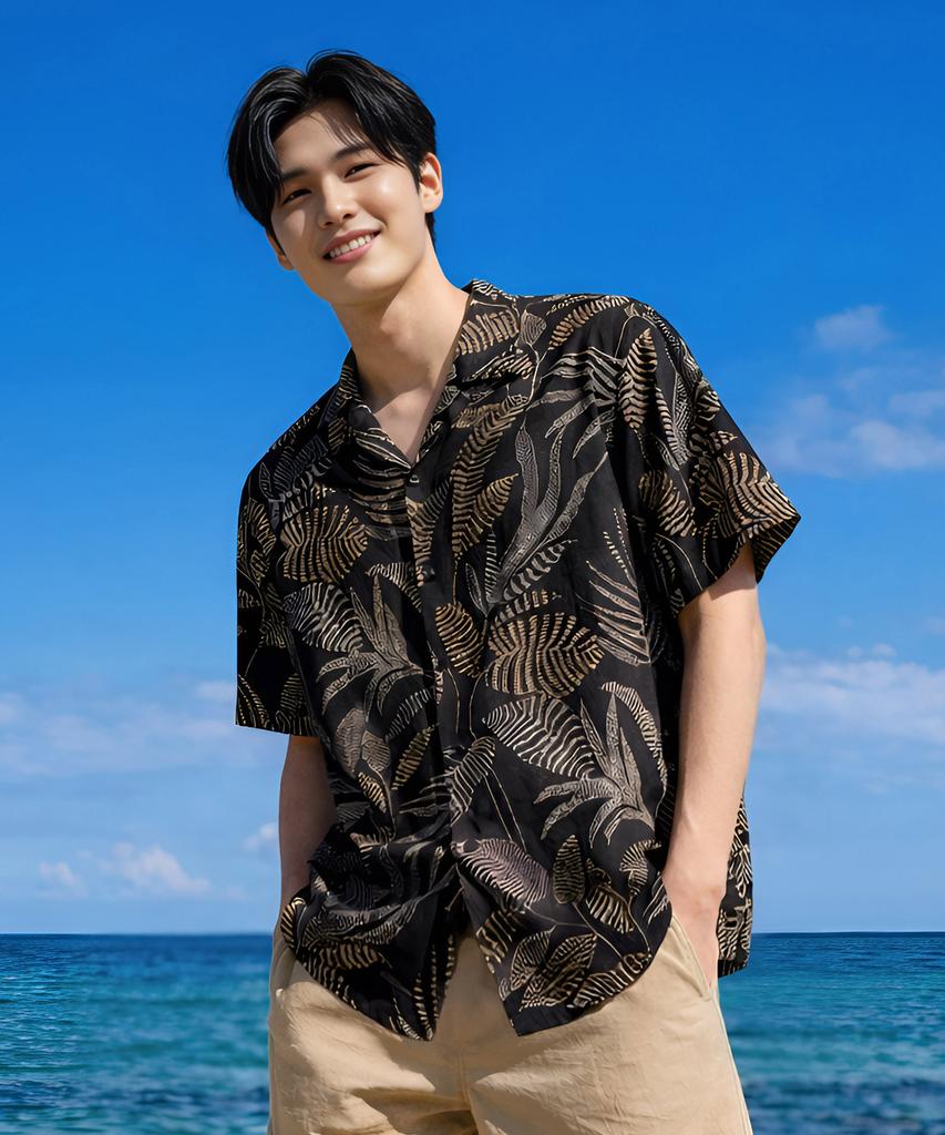 Helingbon Men'S Hawaiian Shirt Loose Fit Resort Short Sleeve /Nj108M