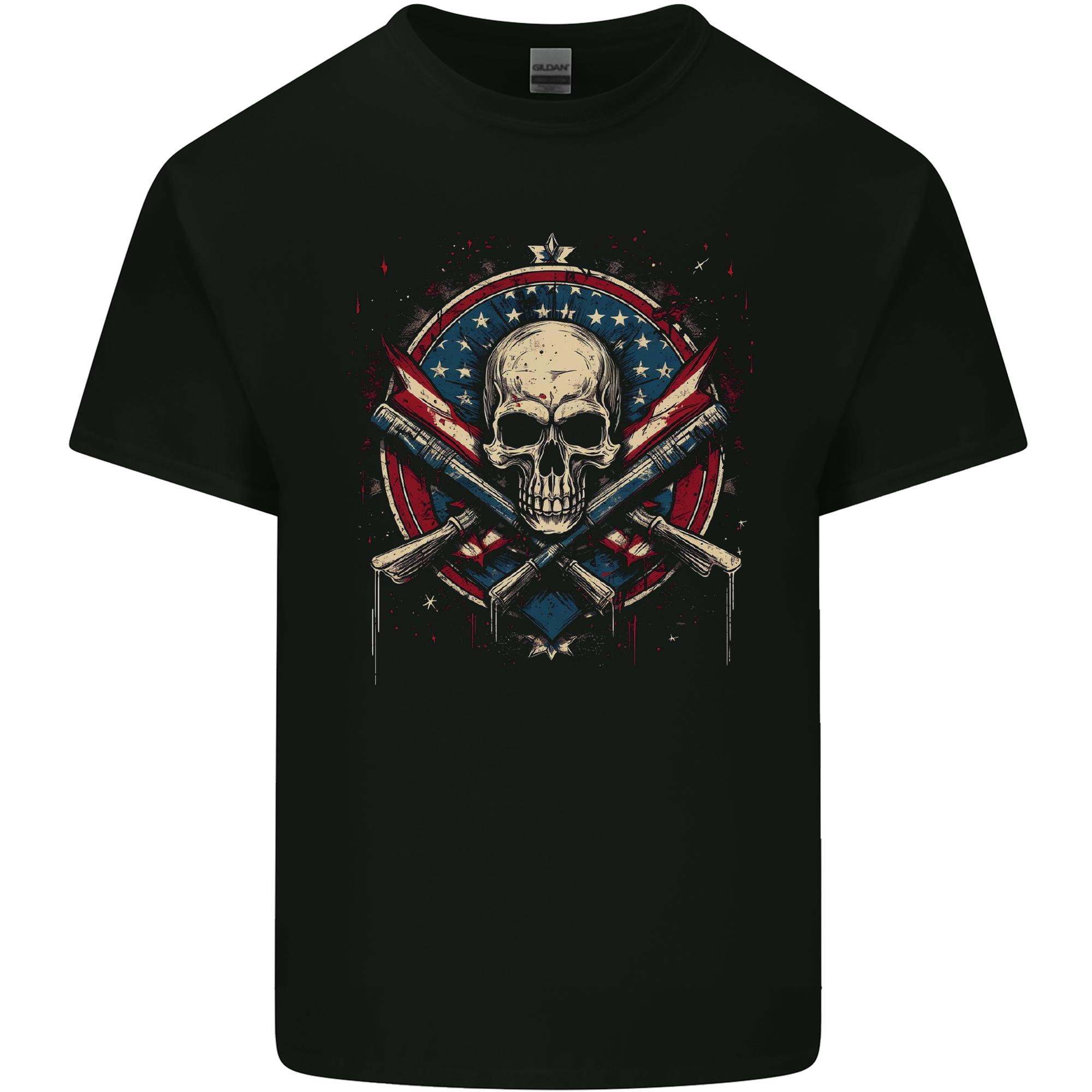 American Skull Shield USA Flag Unisexs Light Cotton TShirt S
