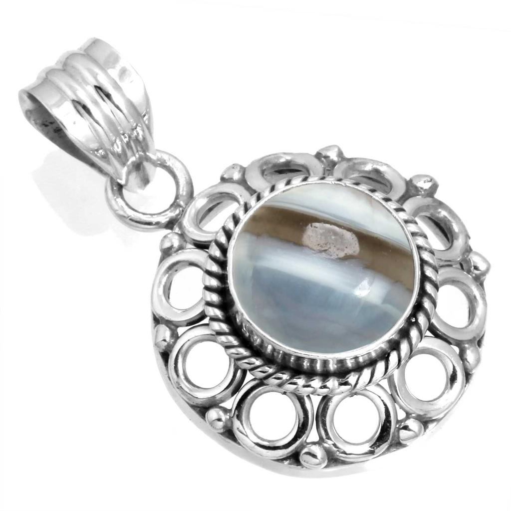 925 Sterling Silver Pendant Women Gemstone Handmade Jewelry Halloween Gift Amazonite Angelite Blue Opal Botswana Agate Mohave Azurite Chrysocolla